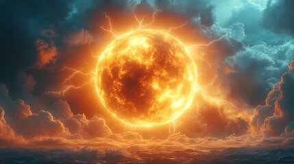 Fiery Celestial Body Over Stormy Ocean