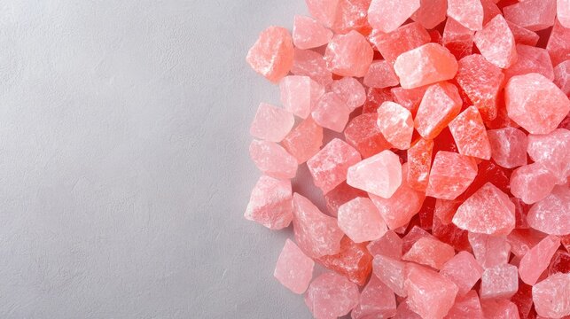Pink candy pile on grey background, food photography for website