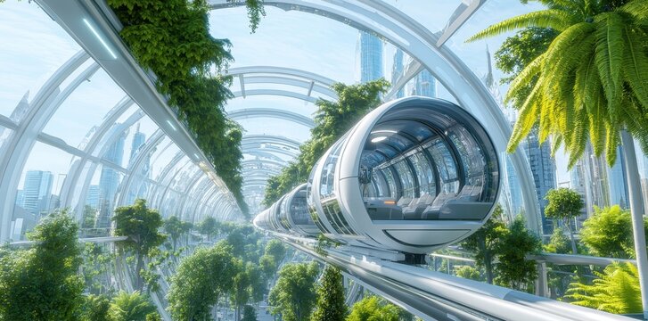 Futuristic clean energy hyperloop system showcasing advanced technology and sustainable transportation solutions.