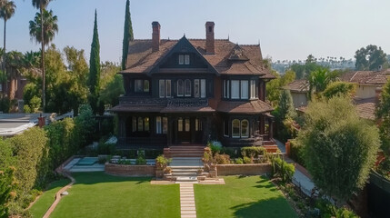 Fototapeta premium Historic Mansion with Lush Green Lawn