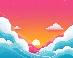 Vibrant Sunset Over Colorful Waves and Clouds