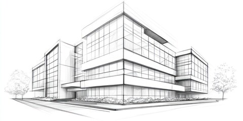 Fototapeta premium Architectural Sketch Modern Building Design Concept
