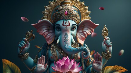 Fototapeta premium Majestic Digital Rendering of Lord Ganesha, Hindu Deity.