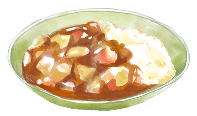 水彩で描いたリアルな日本のカレーライスのイラスト
