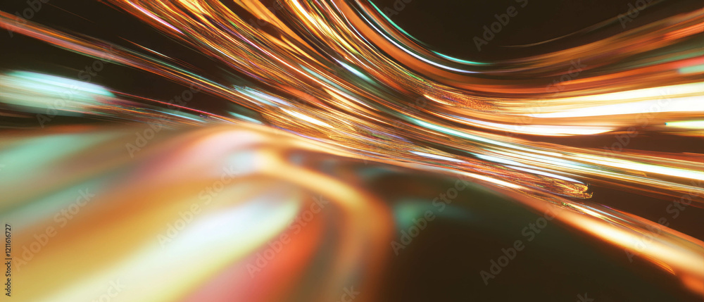 Poster Glowing wires create an abstract display of speed and energy in a darkened space