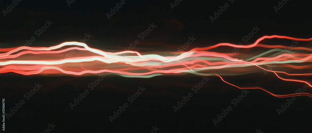 Poster dynamic display of red hot wires with vibrant light trails illustrating velocity and danger
