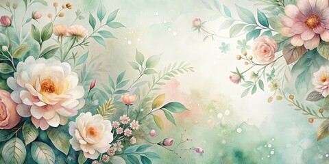 Elegant Pastel Floral Arrangement with Delicate Watercolor Blooms and Lush Greenery, Perfect for Home Decor or Design Projects