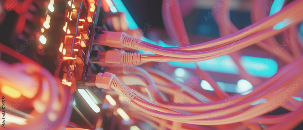 Aufkleber Wires interconnected on a grid showcasing data flow and structured chaos in vibrant colors