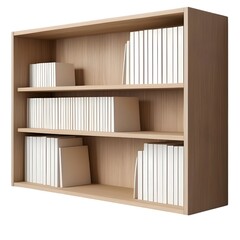 Light Oak Wood Bookshelf with Full Shelves Filled with Books