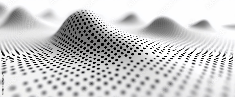 Poster Abstract grayscale undulating surface with dotted pattern.