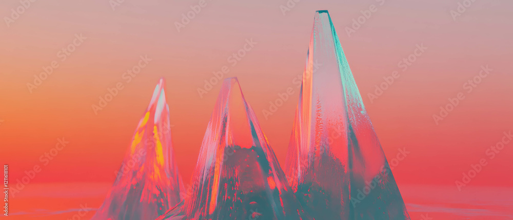 Poster Abstract design featuring sharp-edged cones in vibrant colors against an empty backdrop