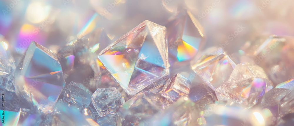 Poster vibrant display of abstract crystals reflecting light with sharp edges and striking beauty