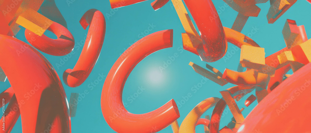 Poster Dynamic typographic composition with abstract letters and vibrant colors in 3D space