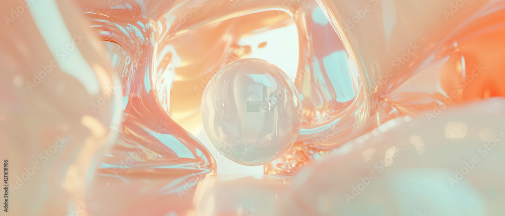 Aufkleber Surreal composition of distorted shapes and abstract objects with central empty space