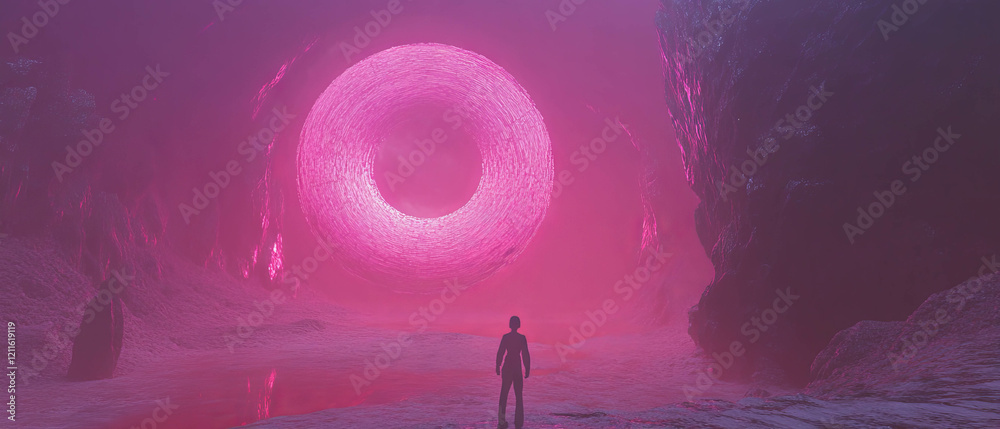 Poster Mysterious abstract portal surrounded by swirling vortexes in an otherworldly atmosphere