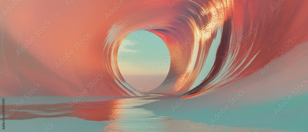 Aufkleber exploring surreal portals and vortexes in an abstract, otherworldly landscape