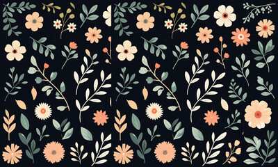 Set of boho simple geometric branch and flowers. Botanic design elements in wavy and vintage style. Leaves and branches print for logo, social media or packaging and greeting card. Vector illustration