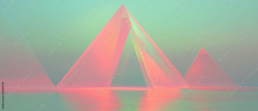 Poster Abstract geometric pyramids and mysterious architecture with central empty space