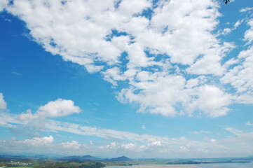 beautiful landscape with white clouds and blue sky 