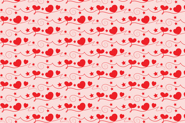 Hearts Swirling seamless pattern, red heart scroll repeating wrapping paper, valentines Day Elegant seamless background, abstract curly love swirls texture