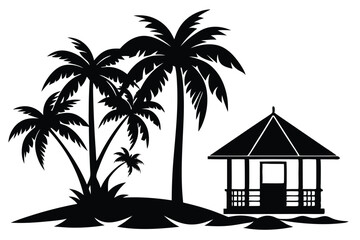 Beach Cabana and Palm Tree Silhouette Clipart Set