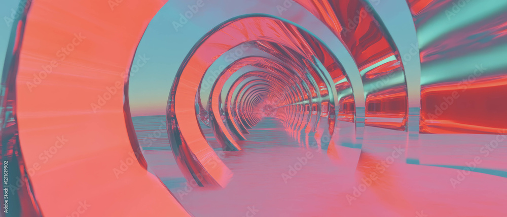 Poster endless perspective illusions within vibrant 3d abstract tunnels