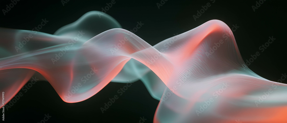 Aufkleber Fluid motion of 3D abstract waves with calming curves and central empty space for potential use