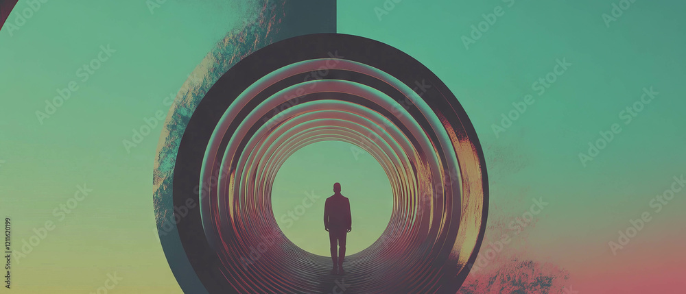 Aufkleber exploring a harmonious abstract design with circular arches and vibrant colors