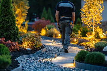 Fototapeta premium Soft Twilight Lighting in a Garden Pathway