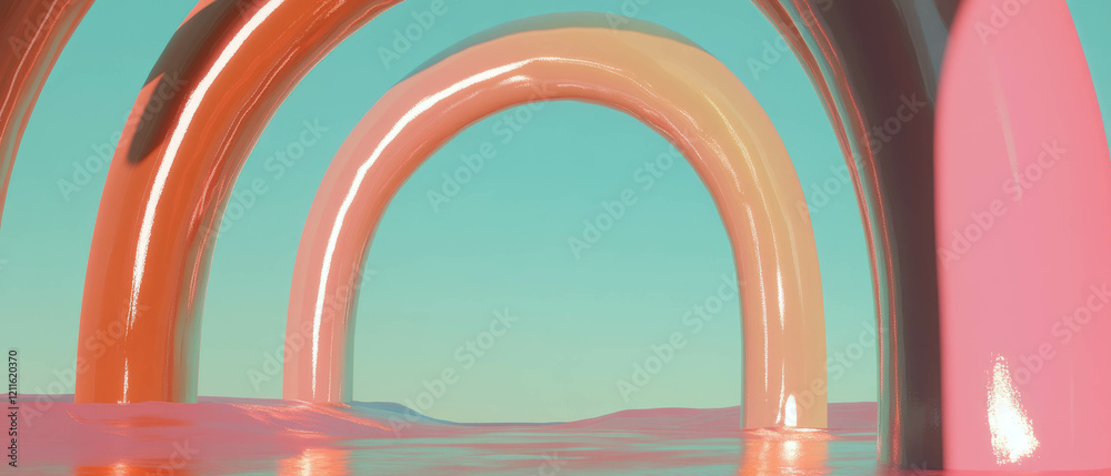 Poster colorful abstract dimension with 3d arches creating a vibrant energy backdrop