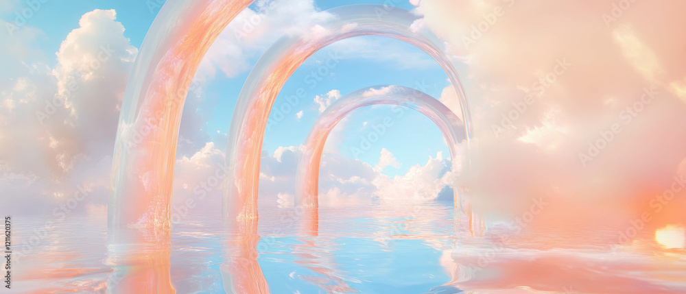 Poster ethereal arches of clouds create a dreamy atmosphere in abstract setting