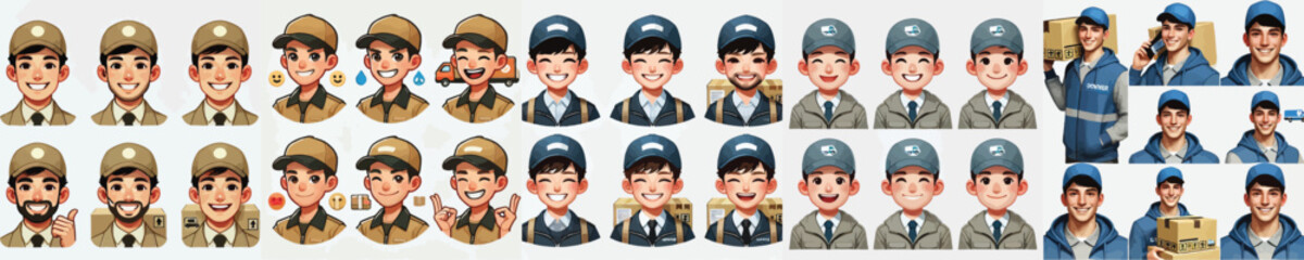 vector set of parcel courier characters