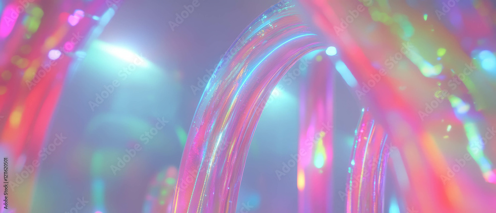Poster exploring vibrant neon arches in a futuristic abstract environment