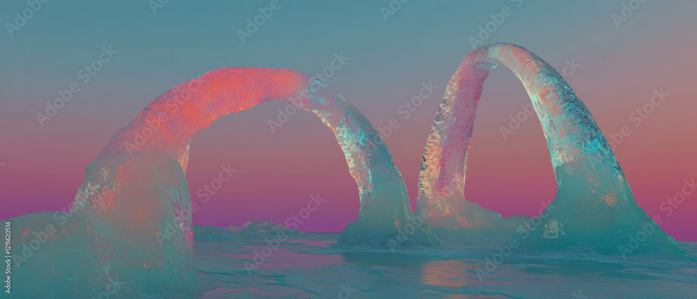 Poster Intricate design of three-dimensional ice arches in a cold, ethereal setting