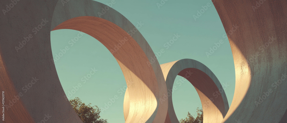 Poster exploring an abstract world of arches with natural materials and rustic charm