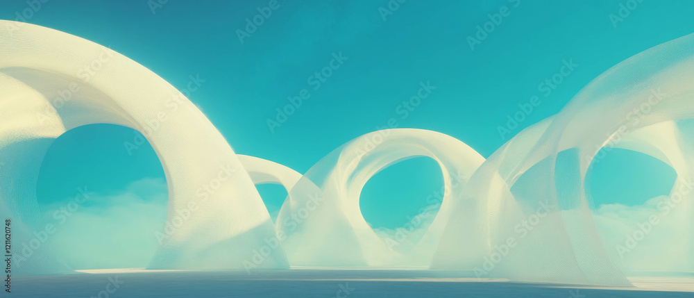Poster fluid animations of 3d arches reacting to virtual wind in abstract motion
