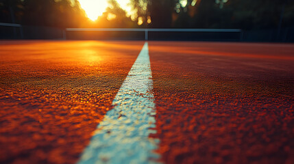 Sunset Serenade on a Clay Tennis Court: Golden Hour Glow on the Lines