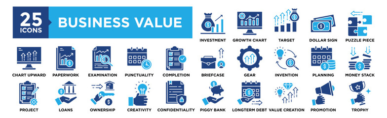 Business Value icon collection set. Containing design business, value, strategy, growth, management	