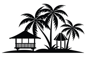 Obraz premium Beach Cabana Palm Tree Silhouette Clipart
