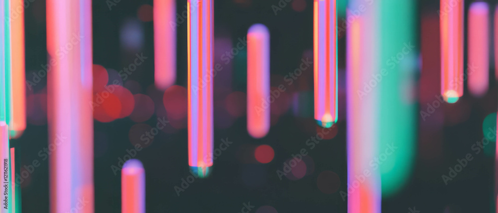 Poster 3D bar graphs depicting data fluctuations and statistical analysis in an abstract style
