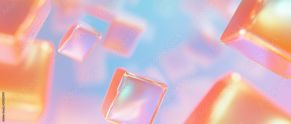 Poster Abstract background featuring floating blockchain blocks in a vibrant color palette