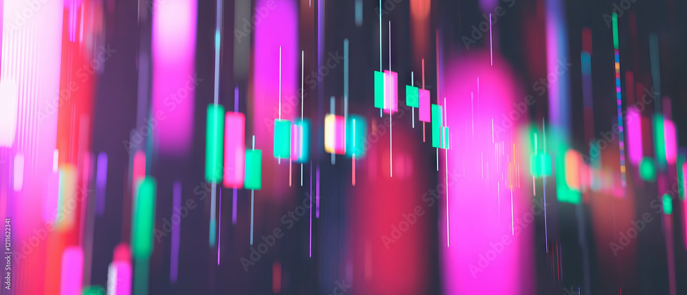 Poster Vibrant abstract candlestick charts showcasing financial data trends in a dynamic visualization