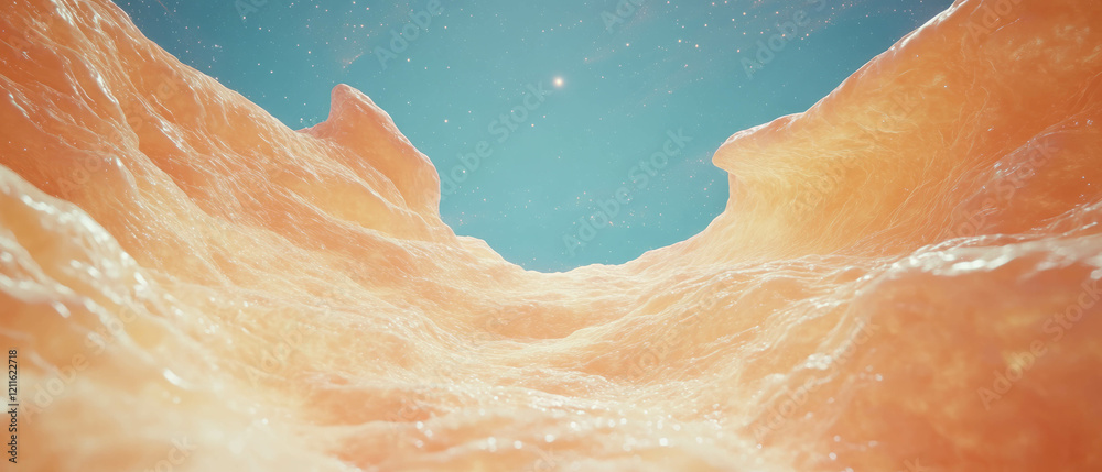 Poster exploring abstract cosmic landscapes filled with nebulae and bright stars in vast universe