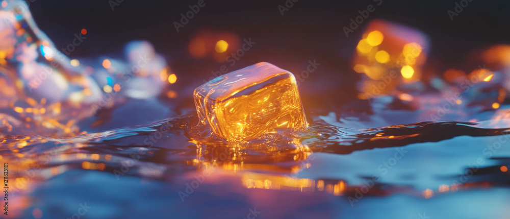 Poster Abstract representation of liquid mercury cubes with glitter reflections in futuristic design