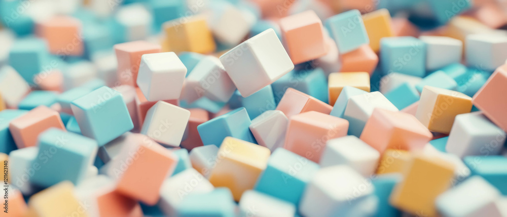 Poster Abstract arrangement of colorful 3D cubes creating visual interest and depth