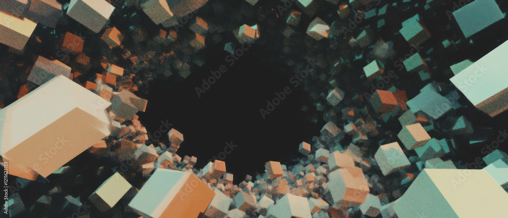 Leinwandbilder Dynamic composition of 3D cubes in varied colors and sizes creating visual depth