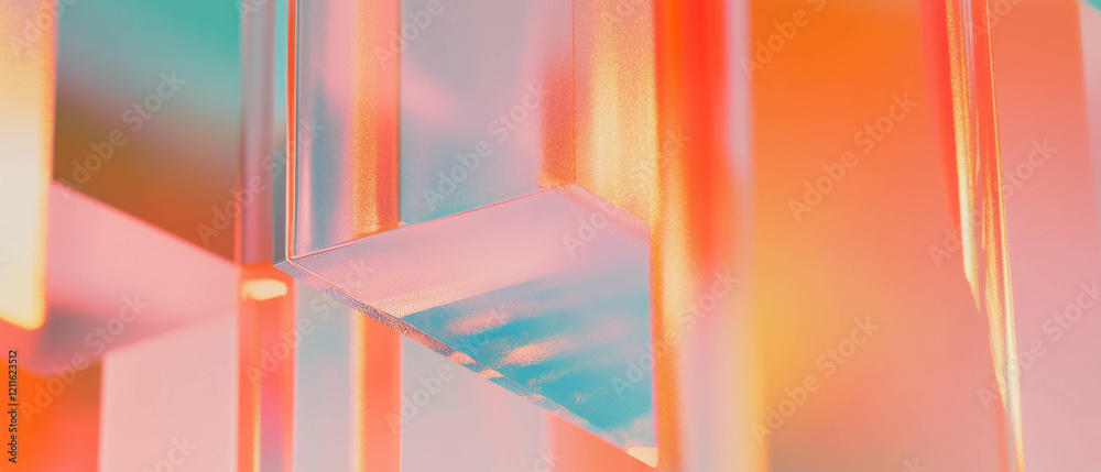 Poster vibrant abstract 3d cubes with geometric patterns and bright glitter lines in modern design