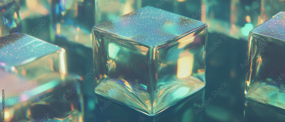 Aufkleber intricate abstract design of glittering 3d cubes with detailed textures and patterns