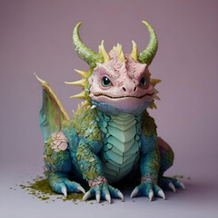 Obraz premium A cute non humanoid with green wings and a blue eye. the is sitting on a pastel background