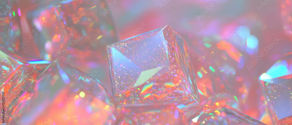 Aufkleber Bright and colorful abstract background of glittering cubes reflecting light in dazzling patterns